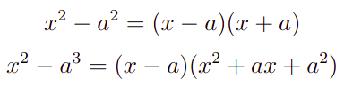 Fórmulas de fatoração par limites.