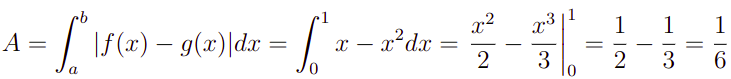 Solução de um dos exemplos do cálculo de áreas entre duas curvas.