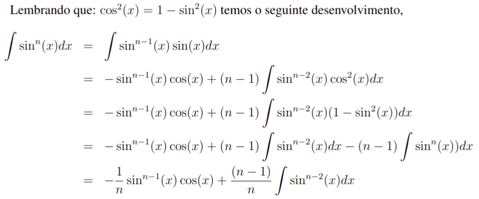 integral trigonométrica da função sen(x) recursiva.