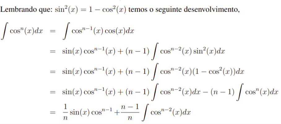 integral trigonométrica da função cos(x) recursiva.
