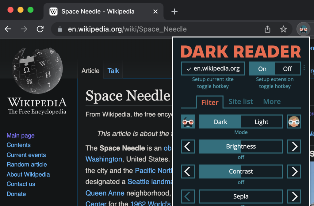 A Versão “dark” de aplicativos, possui a Dark Header, que é uma extensão que torna os sites acessados em modo escuro.