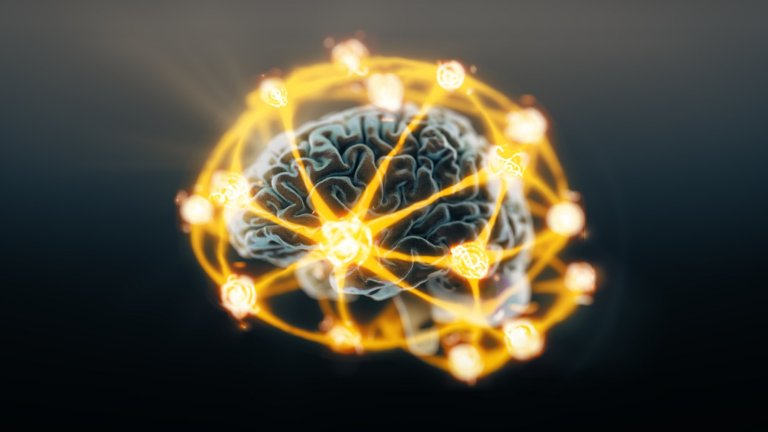 Simulação do cérebro humano com uma representação de rede neural artificial.