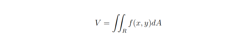 Equação 1. Expressão da integral dupla para cálculo de volumes de um sólido z = f(x,y).